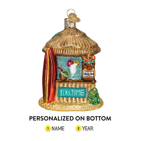 Personalized Tiki Hut Glass Christmas Ornament 