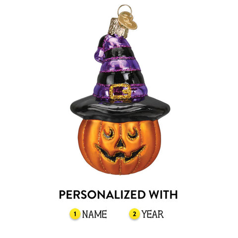 Personalized Carved Pumpkin Glass Halloween Ornament 
