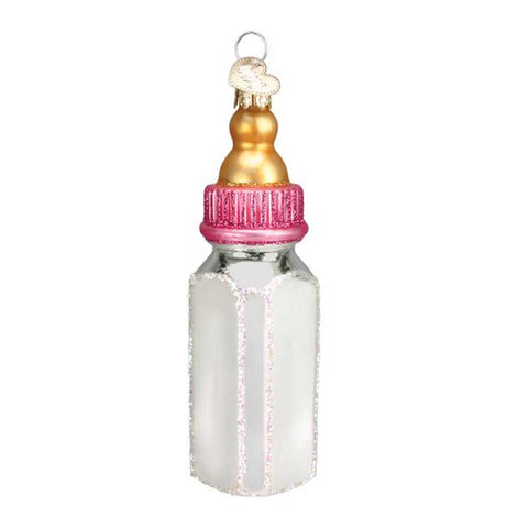 Pink Baby Bottle Glass Old World Christmas 32498