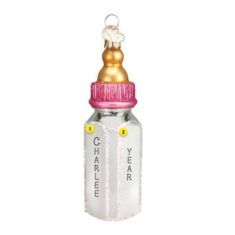 Pink Baby Bottle Glass Ornament From Old World Christmas 32498