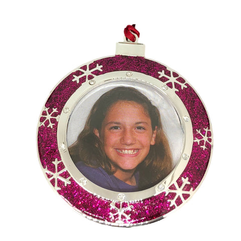 Snowflake Picture Frame Christmas Ornament - Pink