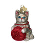 Playful Kitten holding yarn ball ornament 