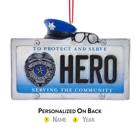 "Police Hero" License Plate Christmas Tree Ornament