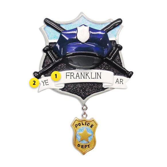Police Office Cap and Badge Personalized Ornament