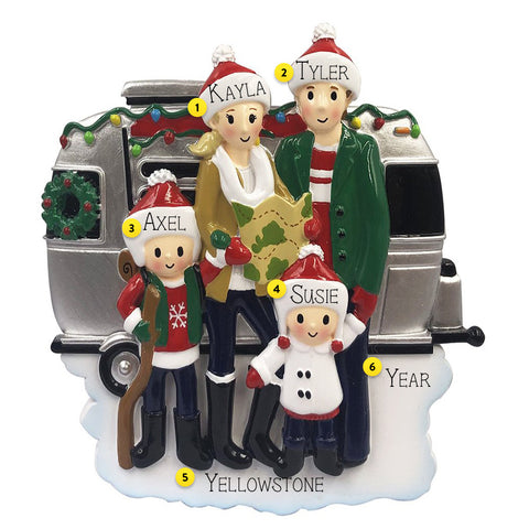 Family of 4 in RV Christmas Ornament for the tree
