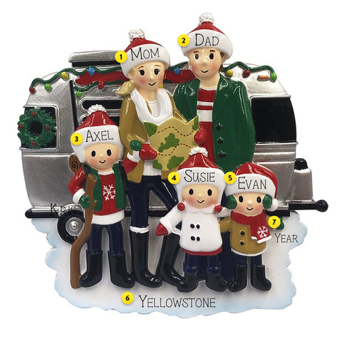 Family of 5 in RV Christmas Ornament for the tree