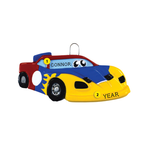 Personalized Race Car with Face Ornament
