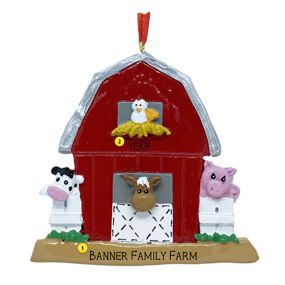 Red Barn with Animals Personalized Christmas Ornament 