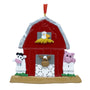 Traditional red barn ornament with cow, chicken, horse and pig