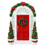 Red Decorated Front Door with Wreath Ornament