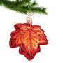 Glass Maple Leaf Ornament hanging by a gold hook