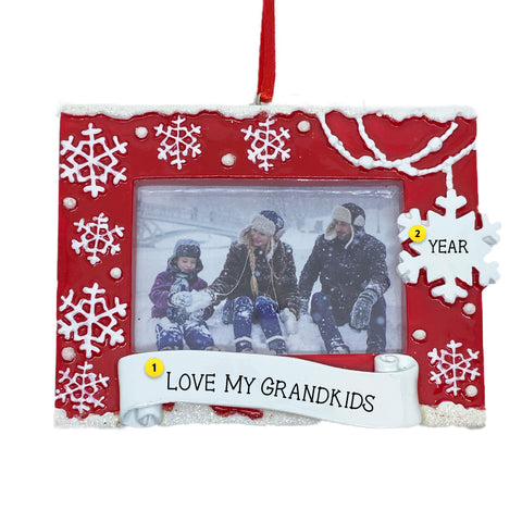 Red Photo Frame Ornament Personalized with Love My Grandkids