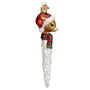 Reindeer with Santa Hat Icicle Glass Ornament