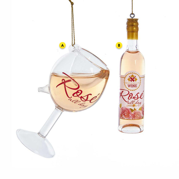 Rose' Glass or Bottle of Wine Christmas Tree Ornament