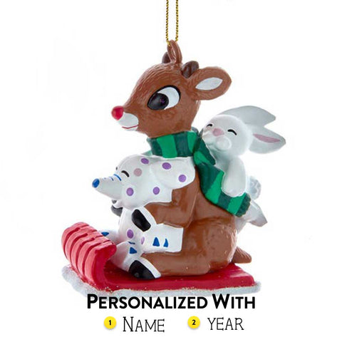 Rudolph On Sled With Misfit Toy Ornament