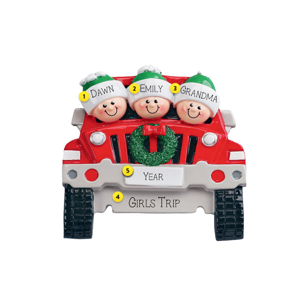 SUV Family of Three resin ornament can be personalized for the Christmas Tree