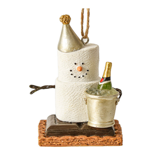 S'mores with Champagne Bottle Christmas Tree Ornament