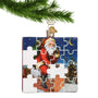 Retro Looking Santa Claus Going Down Chimney Scene Jigsaw Puzzle Glass Ornament 