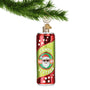 Seltzer Can Christmas Ornament with Santa's face called Santa seltzer hanging by a gold swirl hanger