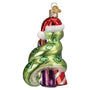 Glass Santa Snake ornament with presents