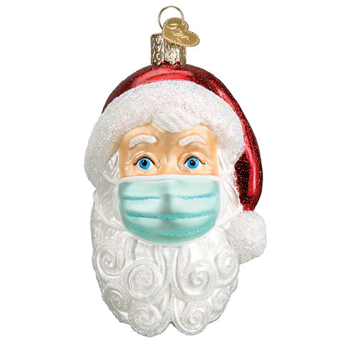Santa With Face Mask Ornament - Old World Christmas