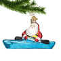 Santa in a Kayak Glass Christmas Ornament 