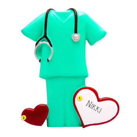 Personalized Medical/Nurse Scrubs Ornament - Green