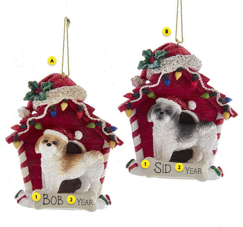 Shih-Tzu in Dog House Christmas Tree Ornament, 2 Assorted, A. Tan and white, B. Black and white
