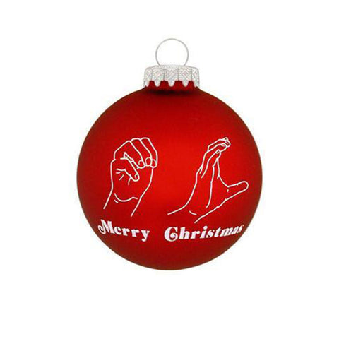 Sign Language Hands wishing Merry Christmas Red Glass Ornament