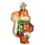 Silly Squirrel side view with scarf  and present Christmas ornament 