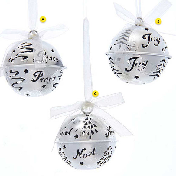 Hanging Word Bell Ornaments - Silver - Joy