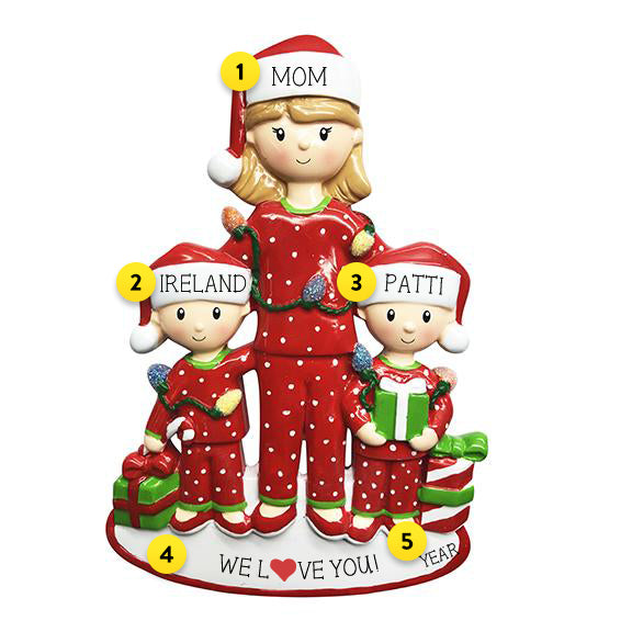 Single Mom with 2 Children Ornament For Christmas Tree