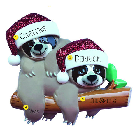 Sloth Couple Ornament Can Be Personalized For the Christmas Tree