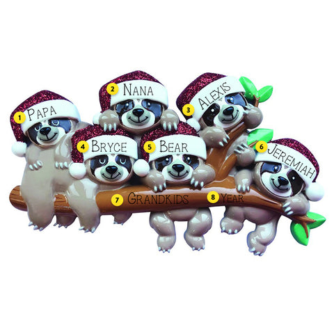 Sloth Family of Six Christmas Ornament Personalized Free