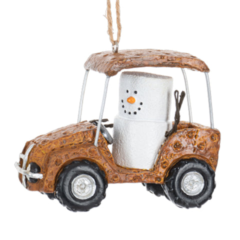 Original S'mores Ornament driving a graham cracker car or jeep type vehicle