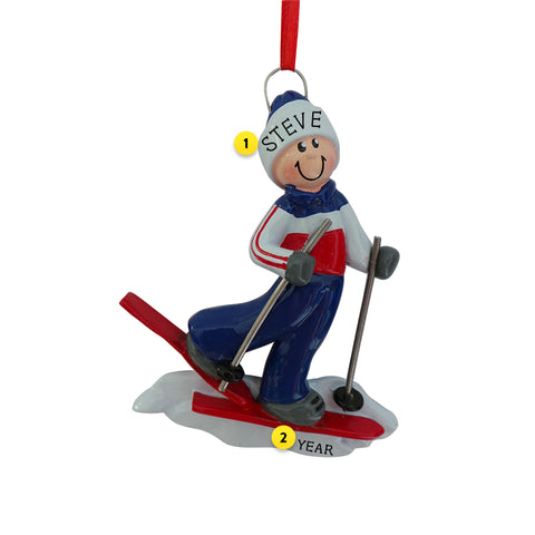 Male with Red Snow Skis Ornament for Christmas Tree