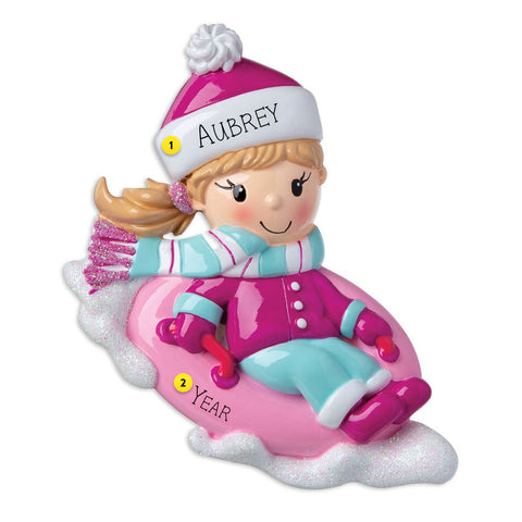 Snow tubing Girl Ornament for the Christmas tree personalized free