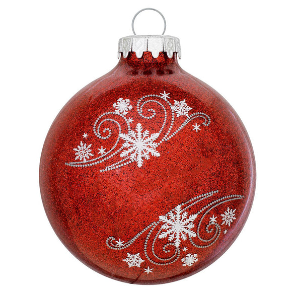 Personalized Snowflake Swirl Glass Ornament - Red