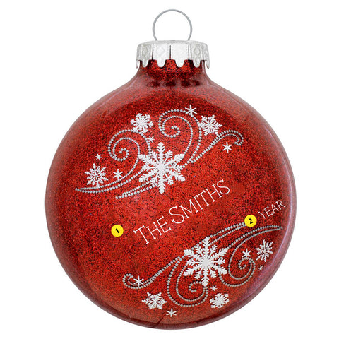 Personalized Snowflake Swirl Glass Ornament - Red