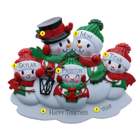 Snowman Family of 5 with Lantern Ornament