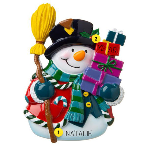Snowman with Gifts Personalized Ornament