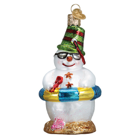 Snowman on Beach Ornament for Christmas Tree