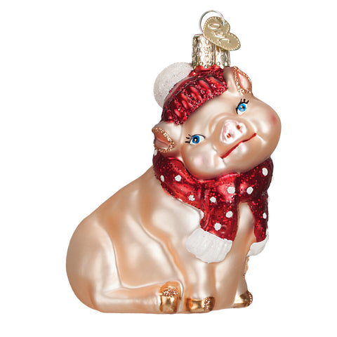 Snowy Pig Ornament for Christmas Tree
