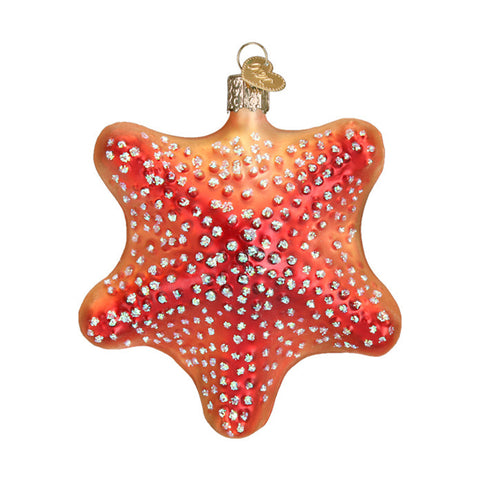 Red Orange Starfish Glass Christmas Ornament
