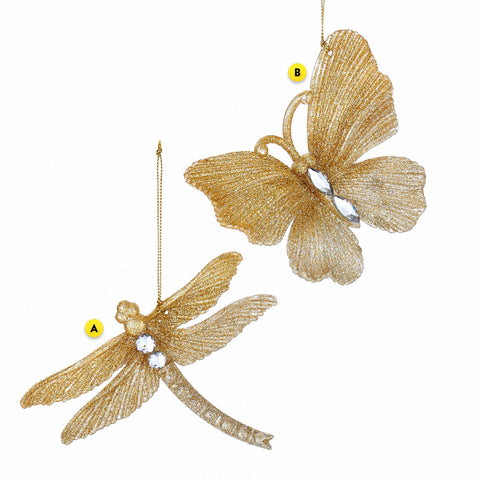 Dragonfly or Butterfly Ornament - Gold Glittered
