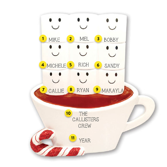 Personalized Hot Cocoa Family of 9 Table Top Decoration