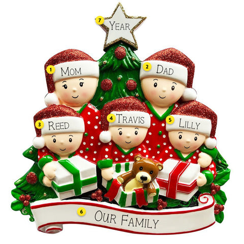 Personalized Christmas Morning Pajama Family of 5 Table Top Decoration