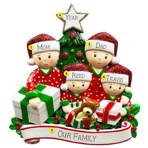 Personalized Christmas Morning Pajama Family of 4 Table Top Decoration