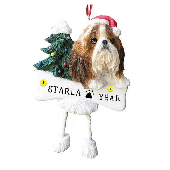 Tan & White Shih Tzu Dog Ornament for Christmas Tree