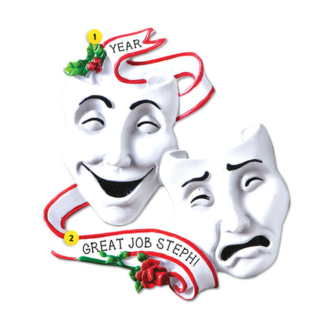 Theatre Mask Comedy Tragedy Ornament for Christmas Tree